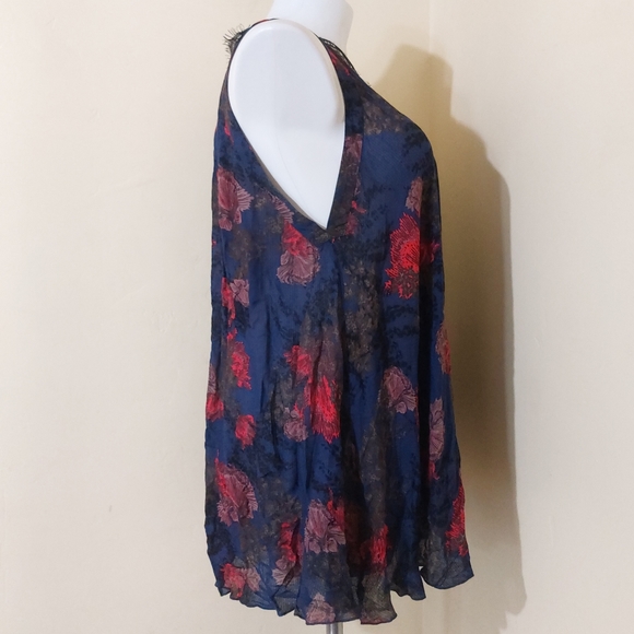Free People Intimately Blue Red Floral Flowy Lace Short Dress Nightgown Tunic - Picture 5 of 13